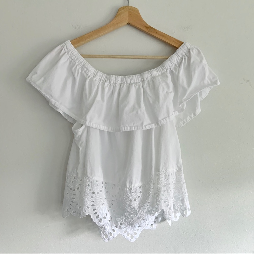 Madewell White Eyelet Balcony Off Shoulder Top - Picture 2 of 8